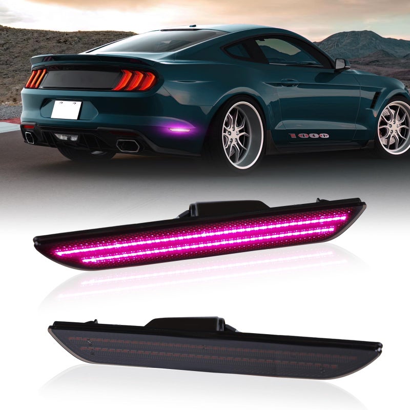 DERMOKA LED Side Marker Lights Rear Bumper Marker Lamp Reflectors for Ford Mustang 2015-2023, Smoked Len(Pink Purple) - Image 1