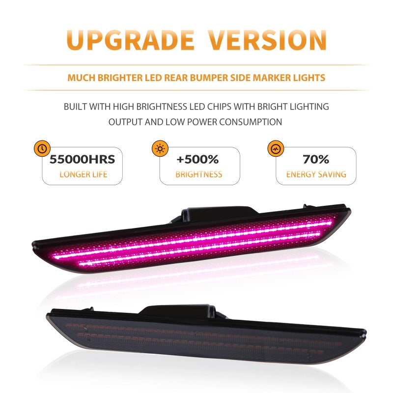 DERMOKA LED Side Marker Lights Rear Bumper Marker Lamp Reflectors for Ford Mustang 2015-2023, Smoked Len(Pink Purple) - Image 2
