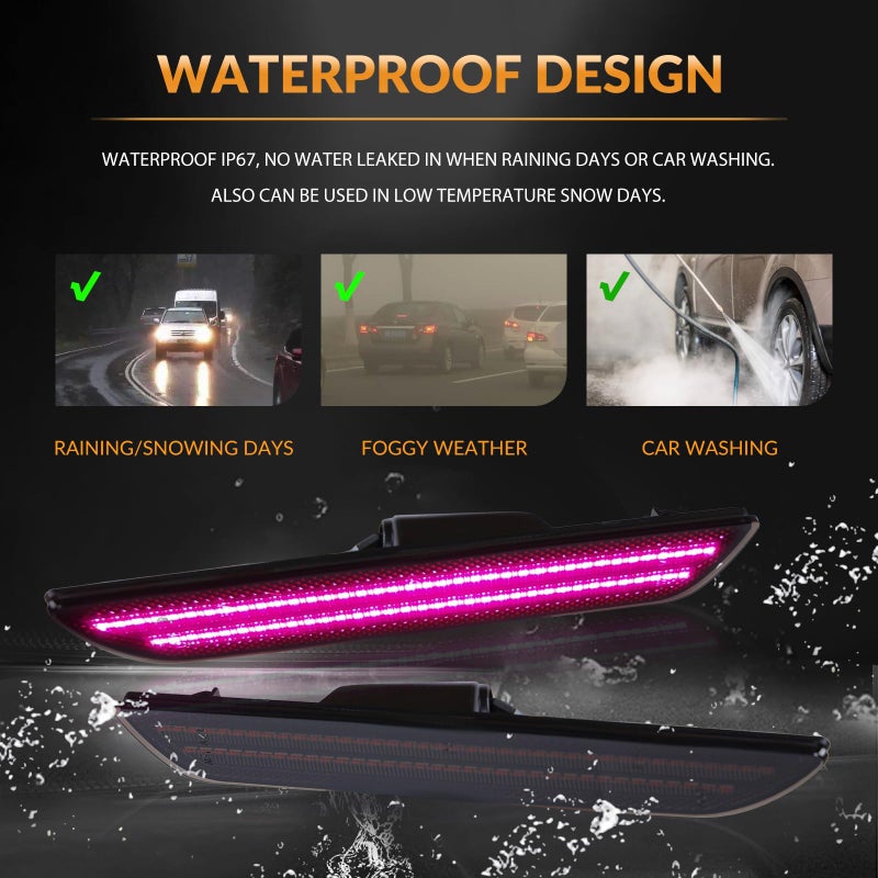 DERMOKA LED Side Marker Lights Rear Bumper Marker Lamp Reflectors for Ford Mustang 2015-2023, Smoked Len(Pink Purple) - Image 5