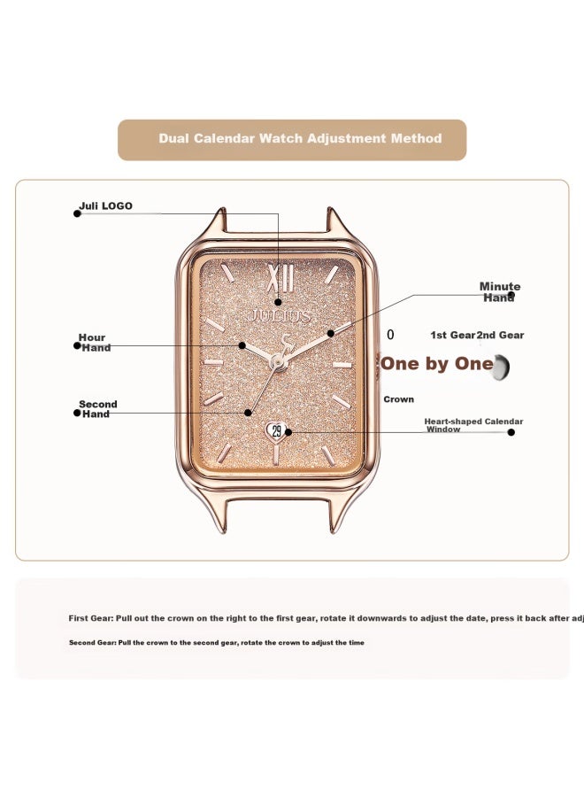 Julius Women's Vintage Starry Sky Simple Calendar Fashion Student Exam Ladies Watch Champagne Color Ja-1255-1d - Image 4