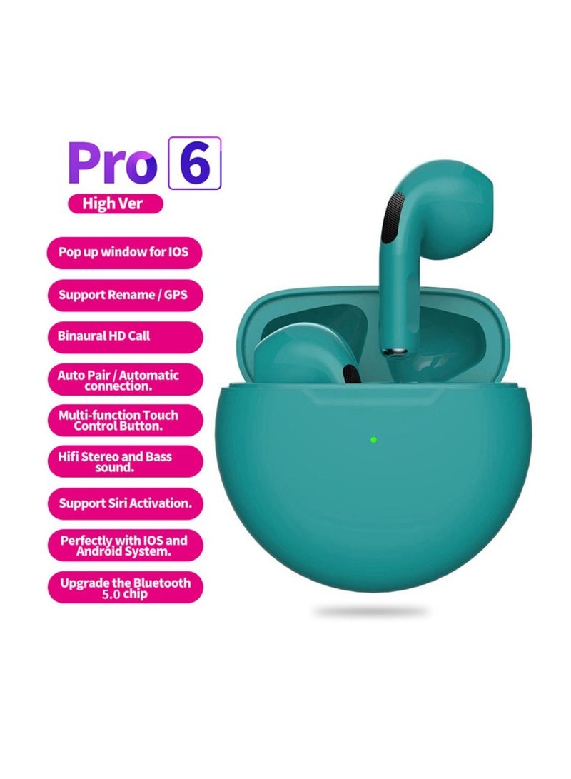 DIGI CORE Pro 6 TWS True Wireless Headphones Bluetooth Earphone Earbuds Bass Headset Wireless Earbuds In-Ear Earbuds Lightweight Bluetooth 5.0 Headphones With Mic Multimode Headphone (Green) - Image 2