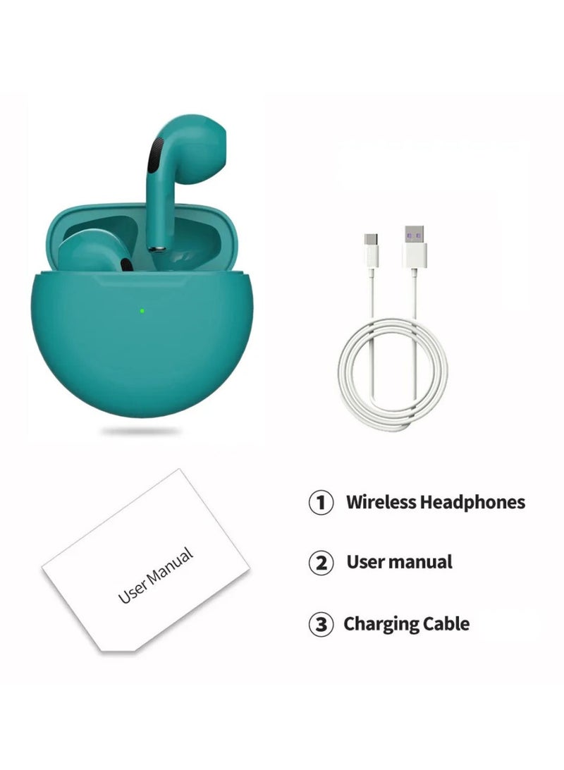 DIGI CORE Pro 6 TWS True Wireless Headphones Bluetooth Earphone Earbuds Bass Headset Wireless Earbuds In-Ear Earbuds Lightweight Bluetooth 5.0 Headphones With Mic Multimode Headphone (Green) - Image 3