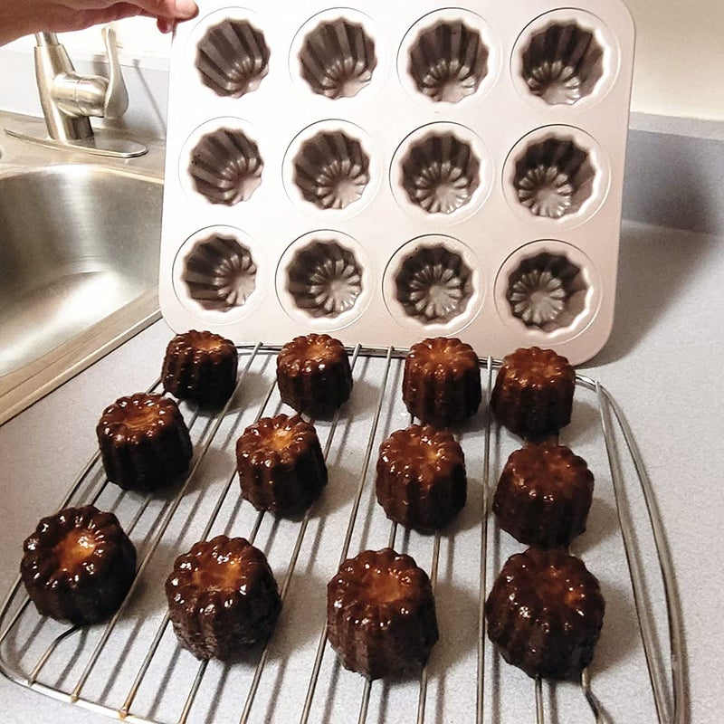 12-Cavity Non-Stick Canelé Baking Mold (Suitable for Cakes and Small Bread Rolls), Brown - Image 2