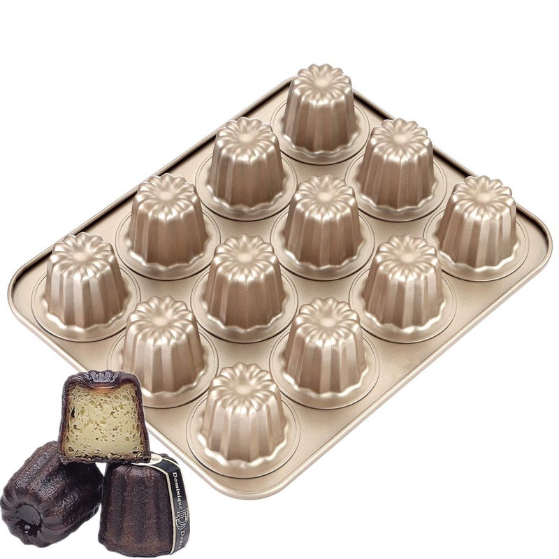 12-Cavity Non-Stick Canelé Baking Mold (Suitable for Cakes and Small Bread Rolls), Brown - Image 1