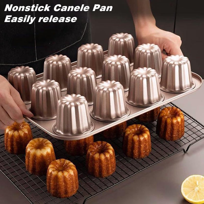12-Cavity Non-Stick Canelé Baking Mold (Suitable for Cakes and Small Bread Rolls), Brown - Image 3