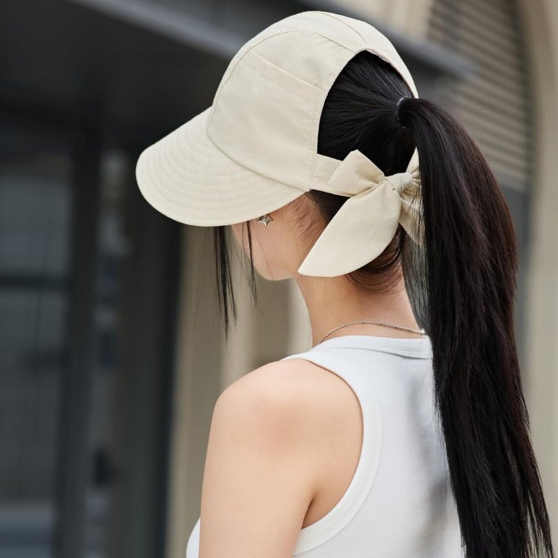 Qzkouma Womens Wide Brim Visor Sun Hats UPF50+ UV Protection Packable Summer Hat with Adjustable Bow Beige - Image 3
