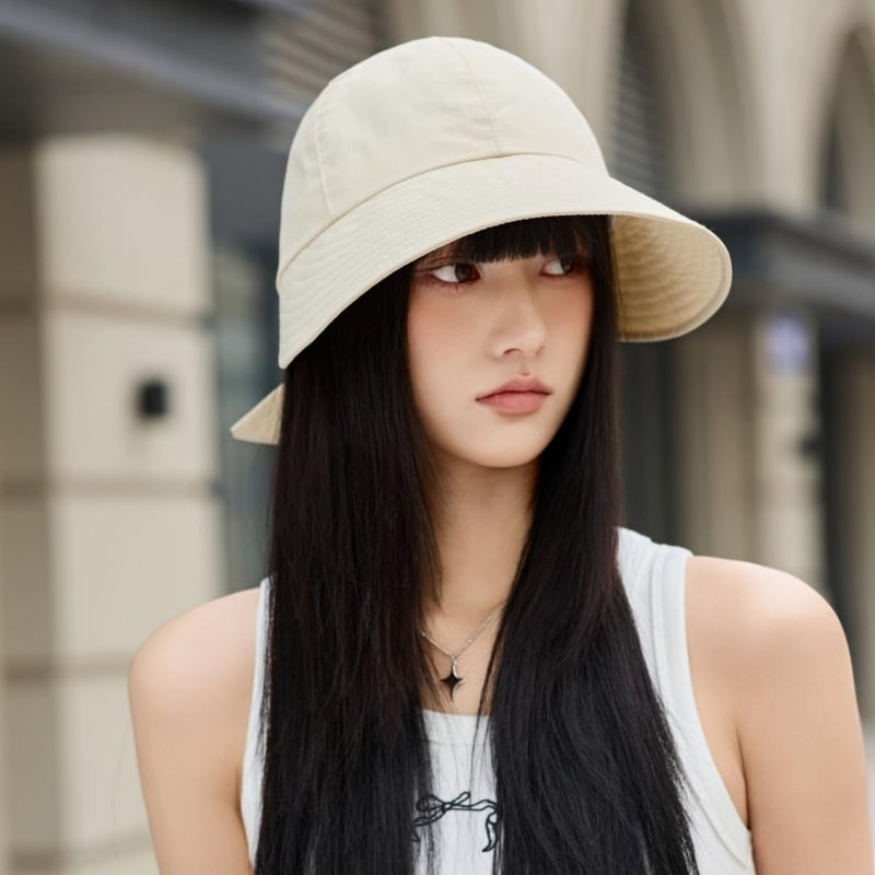 Qzkouma Womens Wide Brim Visor Sun Hats UPF50+ UV Protection Packable Summer Hat with Adjustable Bow Beige - Image 5