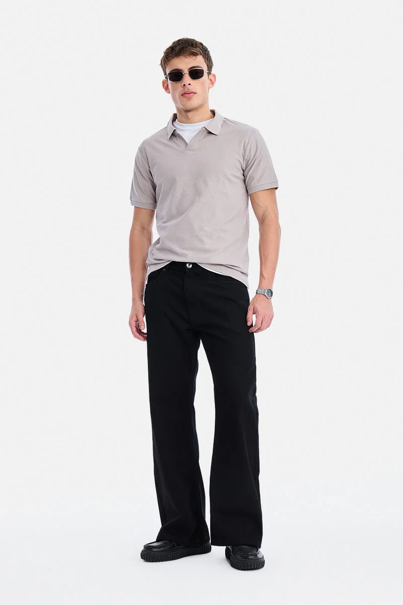 SNITCH Black Solid Flared Fit Casual Jeans