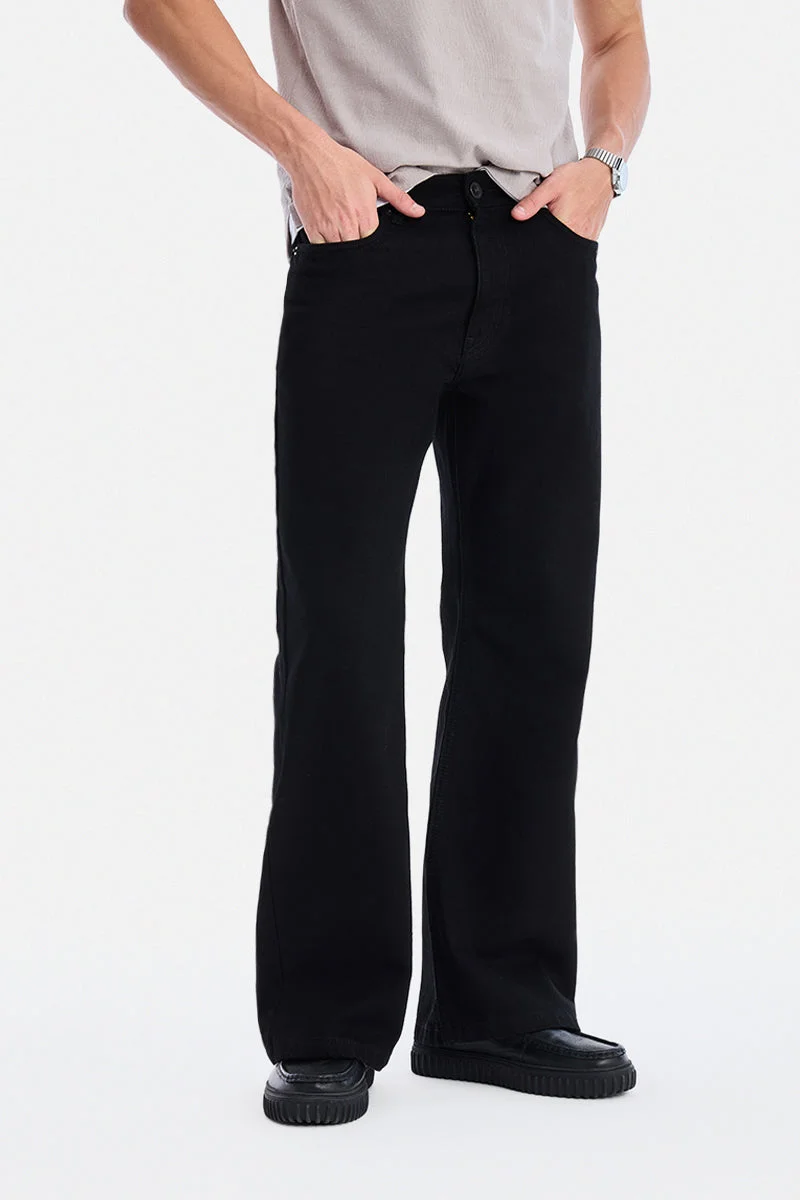 SNITCH Black Solid Flared Fit Casual Jeans