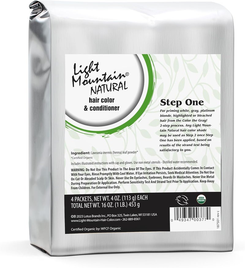 Light Mountain Natural Color the Gray Step 1 - Organic Hair Color and Conditioner Powder for White, Gray, or Platinum Blond Hair, 16 Oz - Image 1