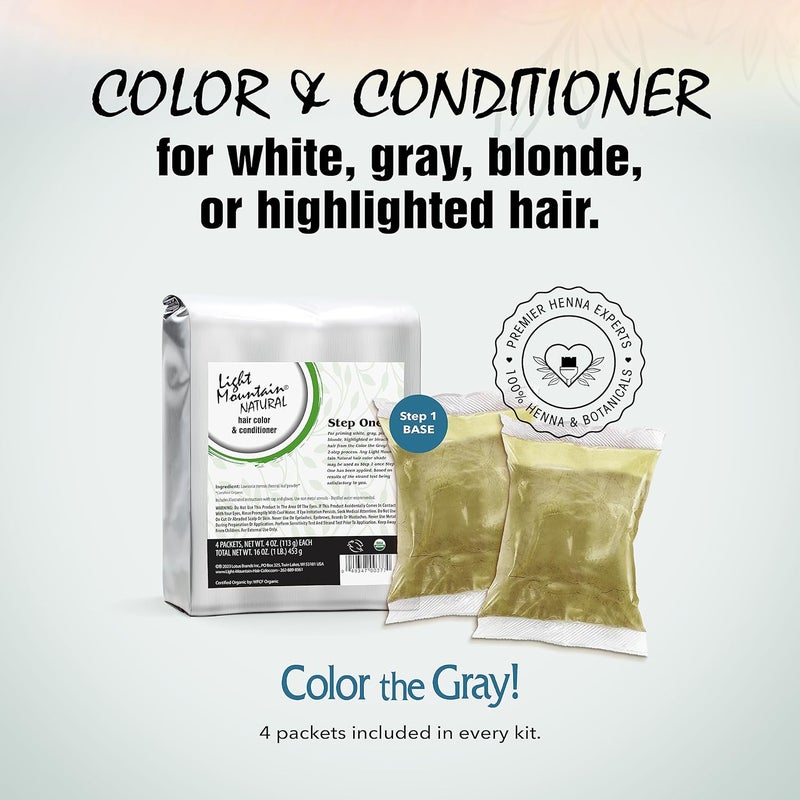 Light Mountain Natural Color the Gray Step 1 - Organic Hair Color and Conditioner Powder for White, Gray, or Platinum Blond Hair, 16 Oz - Image 2