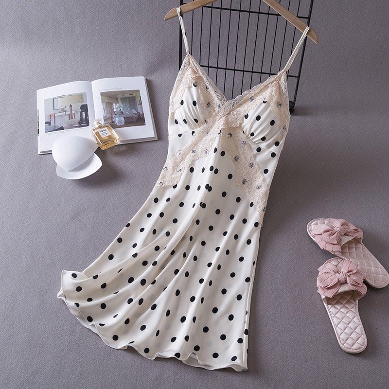 Chen Xie Women's Summer Satin Silk Cami Nightdress - V-Neck Sleeveless Midi Sleep Dress, Cool Breathable Ice Silk Lounge Slip - Image 1