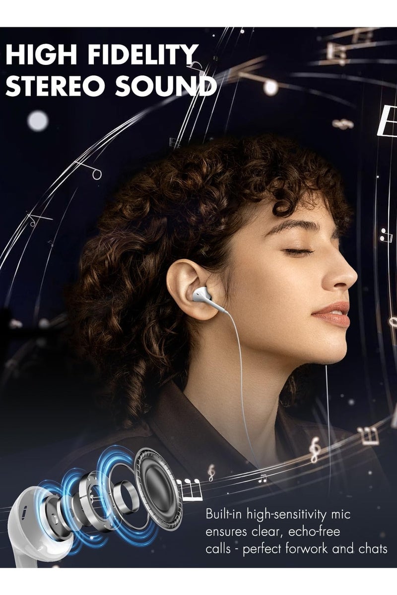 سماعات رأس EarPods مع موصل Lightning، وسادات أذن سلكية لأجهزة iPhone مع جهاز تحكم مدمج للتحكم في الموسيقى والمكالمات الهاتفية ومستوى الصوت