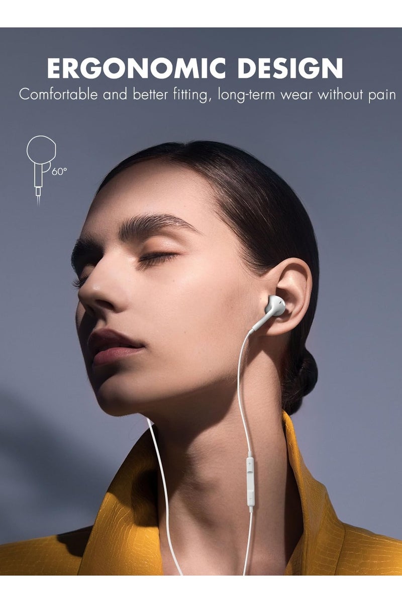 سماعات رأس EarPods مع موصل Lightning، وسادات أذن سلكية لأجهزة iPhone مع جهاز تحكم مدمج للتحكم في الموسيقى والمكالمات الهاتفية ومستوى الصوت