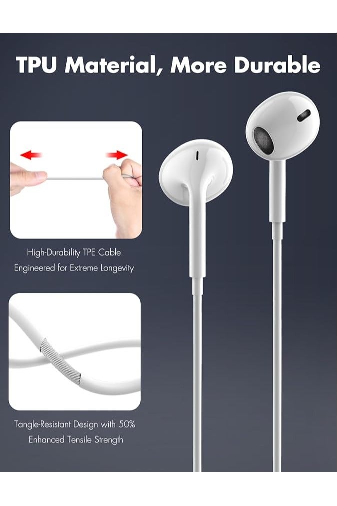 سماعات رأس EarPods مع موصل Lightning، وسادات أذن سلكية لأجهزة iPhone مع جهاز تحكم مدمج للتحكم في الموسيقى والمكالمات الهاتفية ومستوى الصوت