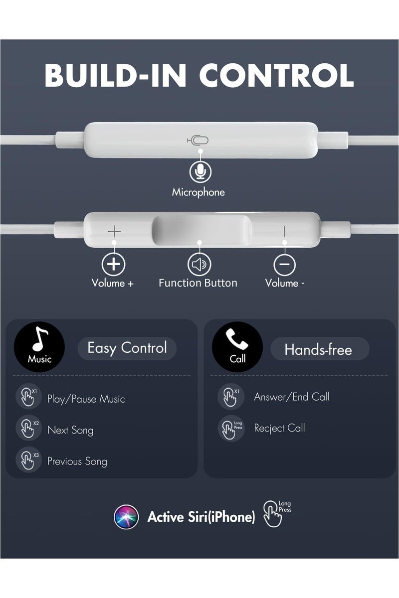 سماعات رأس EarPods مع موصل Lightning، وسادات أذن سلكية لأجهزة iPhone مع جهاز تحكم مدمج للتحكم في الموسيقى والمكالمات الهاتفية ومستوى الصوت