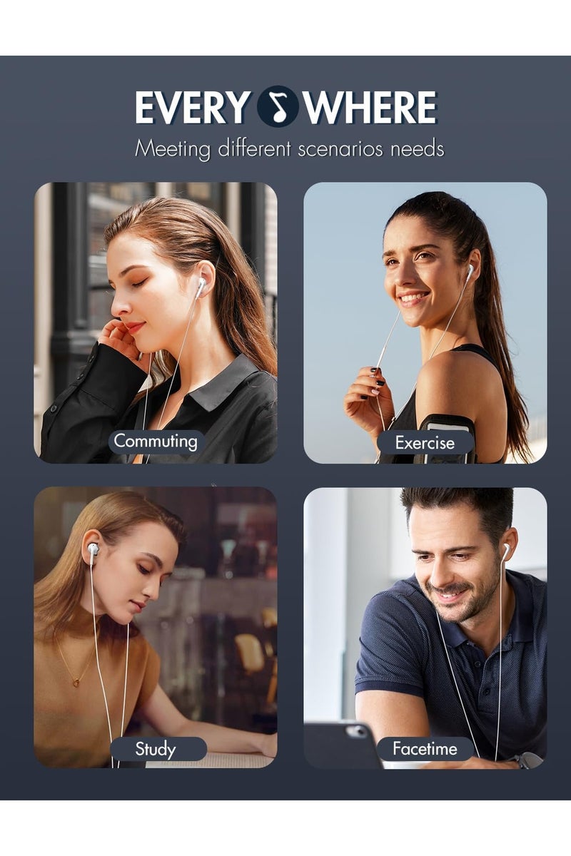 سماعات رأس EarPods مع موصل Lightning، وسادات أذن سلكية لأجهزة iPhone مع جهاز تحكم مدمج للتحكم في الموسيقى والمكالمات الهاتفية ومستوى الصوت