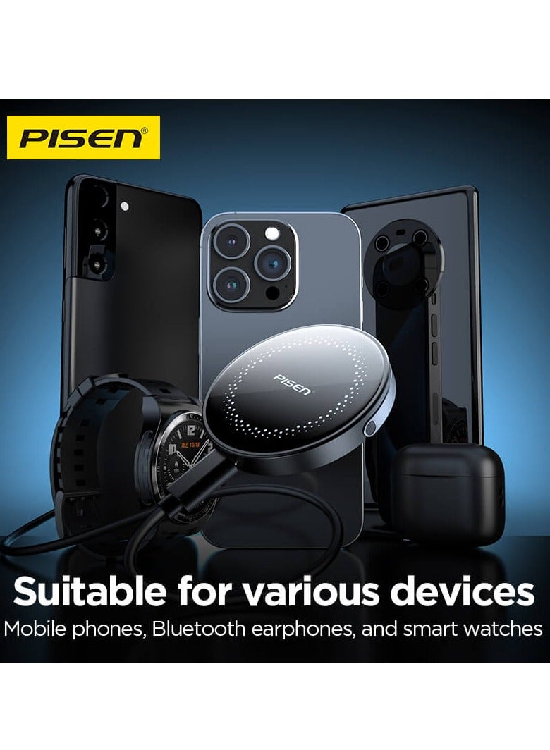 Pisen 2 in 1 15W Magnetic Wireless Charger for iPhone 16/15/14/13 Pro Max Wireless Bluetooth Headphones and Smartwatches With Type C Cable 1.2M - Image 5