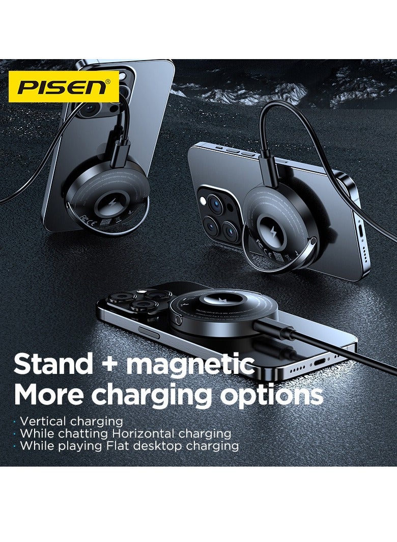 Pisen 2 in 1 15W Magnetic Wireless Charger for iPhone 16/15/14/13 Pro Max Wireless Bluetooth Headphones and Smartwatches With Type C Cable 1.2M - Image 4
