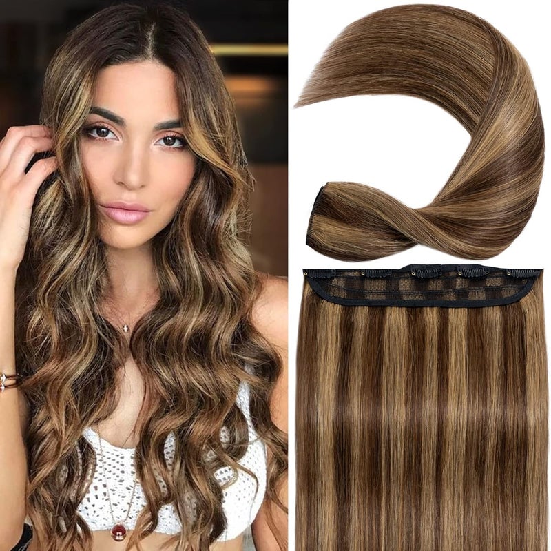Snoilite Clip in Hair Extensions Human Hair Clip in Human Hair Balayage One Piece5 Clips34 Full Head Standard Weft Clip in Extensions 1640cm45g 427 Medium BrownDark Blonde