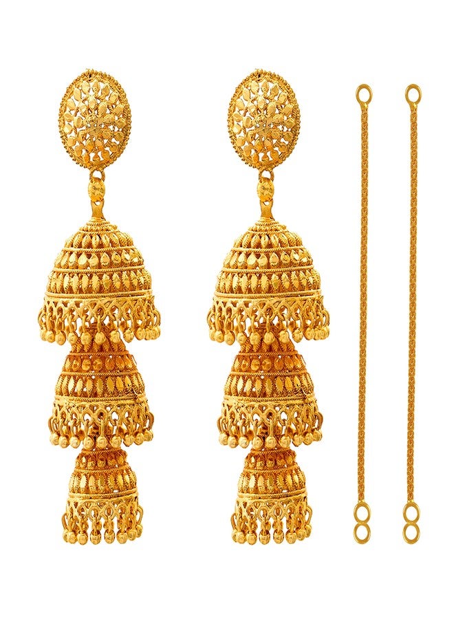 JFL - Jewellery for Less 1gram Gold Plated 3-Layer Traditional Golden Stylish Jhumkas Set for Women & Girls (Gold/yellow) - Image 1