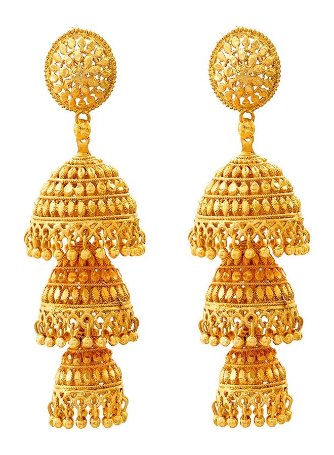 JFL - Jewellery for Less 1gram Gold Plated 3-Layer Traditional Golden Stylish Jhumkas Set for Women & Girls (Gold/yellow) - Image 5