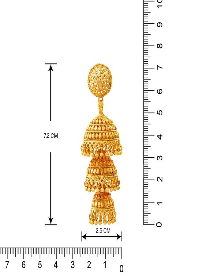 JFL - Jewellery for Less 1gram Gold Plated 3-Layer Traditional Golden Stylish Jhumkas Set for Women & Girls (Gold/yellow) - Image 4