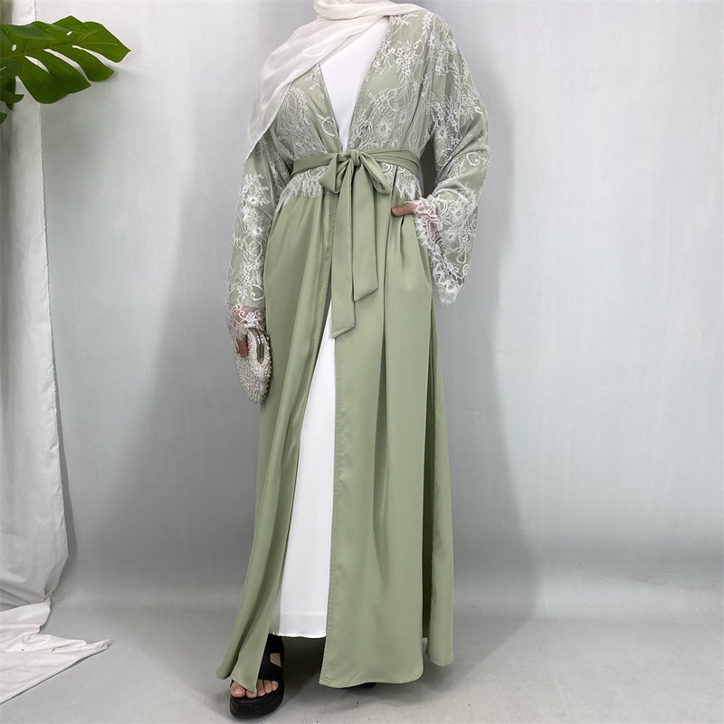 Noon Cross-Border Fashion Lace Trimned Cardigan with Headscarf - Model Abaya - Image 5