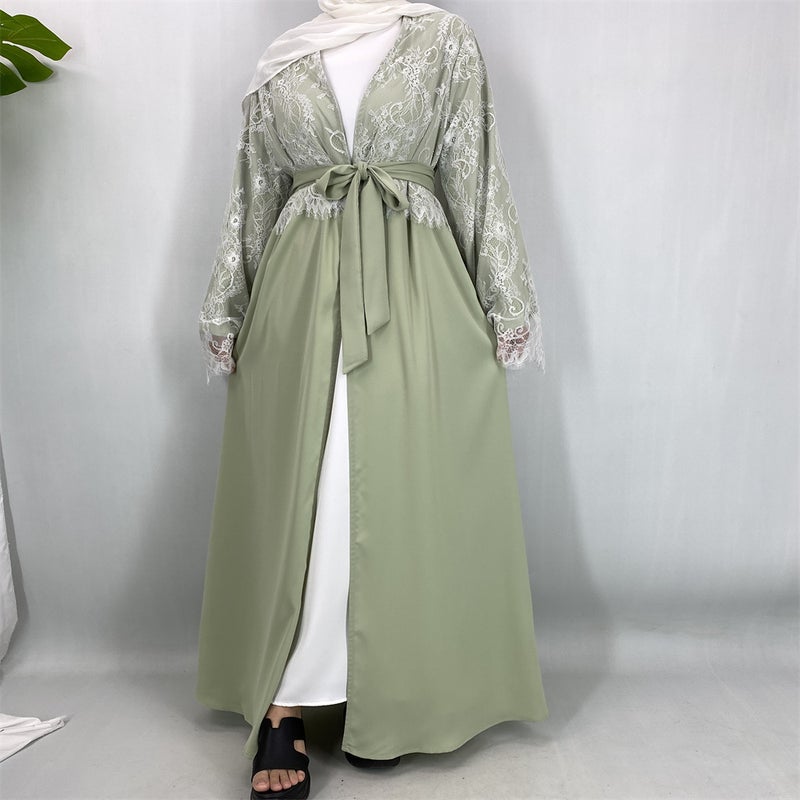 Noon Cross-Border Fashion Lace Trimned Cardigan with Headscarf - Model Abaya - Image 2