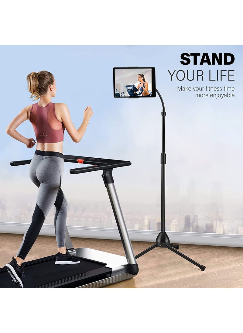 Tripod Stand Phone Holder Adjustable 360 Swivel Pad Lazy Stand Holder Bracket Floor Rack Black for 3.5'' to 12.5'' Tablet Phone, iPad(1PC)