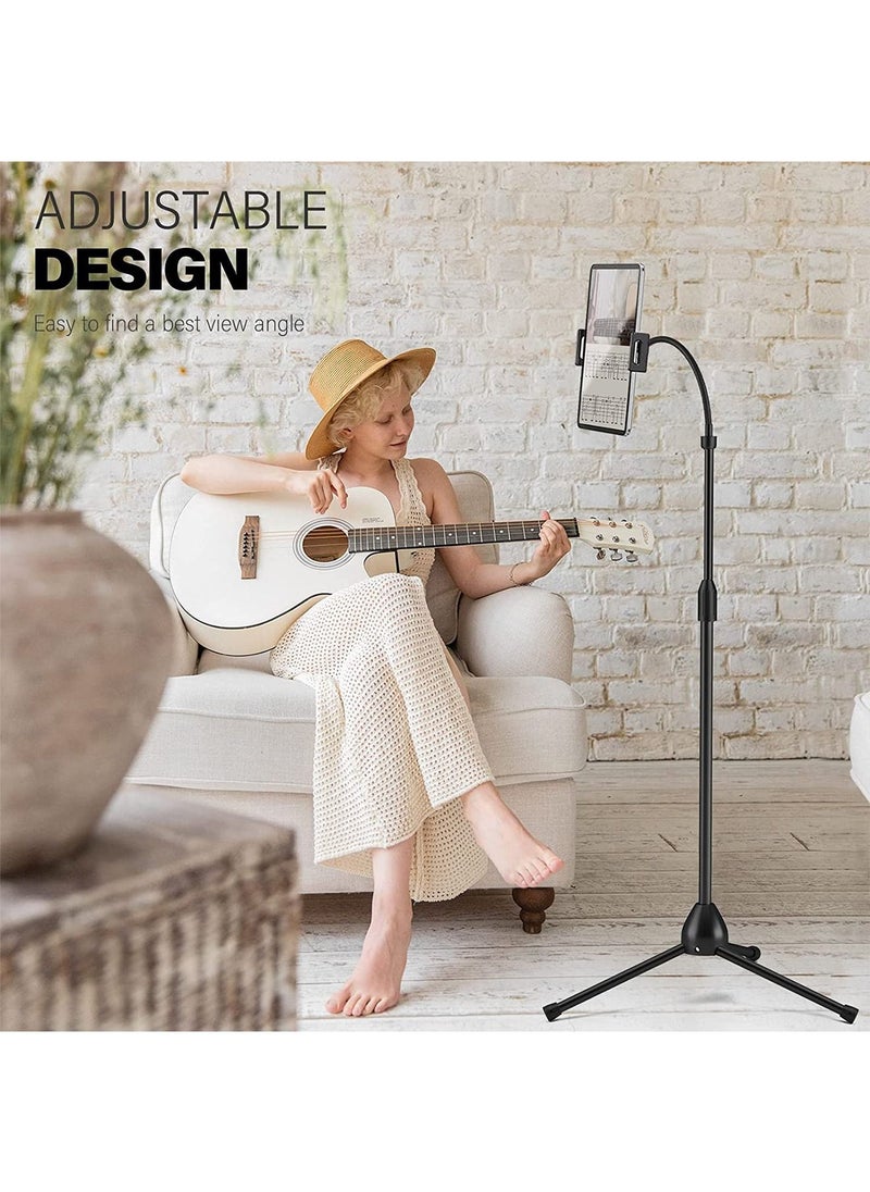 Tripod Stand Phone Holder Adjustable 360 Swivel Pad Lazy Stand Holder Bracket Floor Rack Black for 3.5'' to 12.5'' Tablet Phone, iPad(1PC)