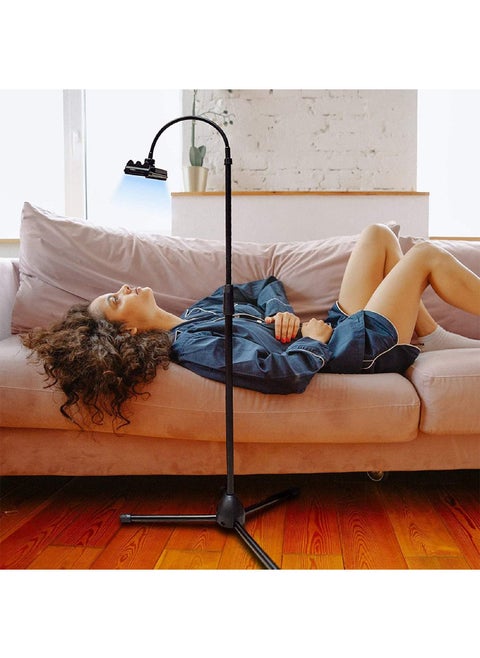 Tripod Stand Phone Holder Adjustable 360 Swivel Pad Lazy Stand Holder Bracket Floor Rack Black for 3.5'' to 12.5'' Tablet Phone, iPad(1PC)