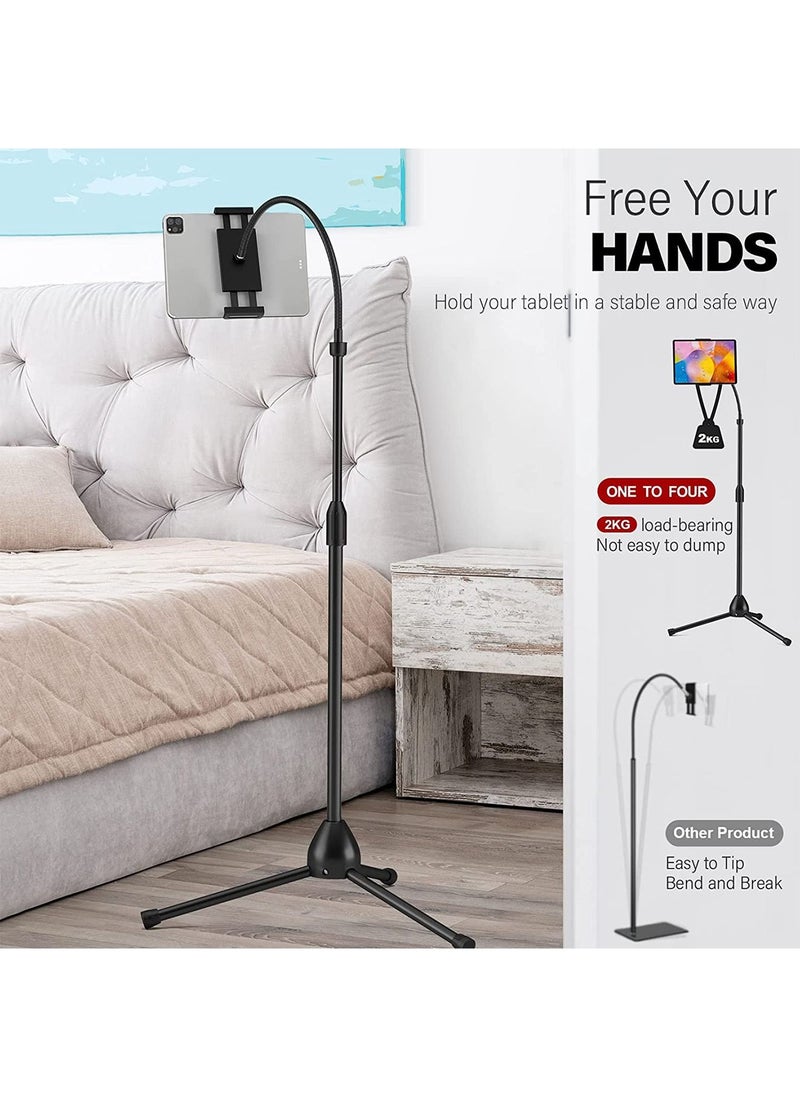 Tripod Stand Phone Holder Adjustable 360 Swivel Pad Lazy Stand Holder Bracket Floor Rack Black for 3.5'' to 12.5'' Tablet Phone, iPad(1PC)