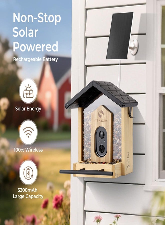 TT Nature Bird Feeder with Camera Solar Powered, Upgraded 1.5L Smart Bird Feeder Camera for Bird Watching, Auto Capture & Instant Real-time Notifications, Ideal Gift for Bird Lovers - Image 5