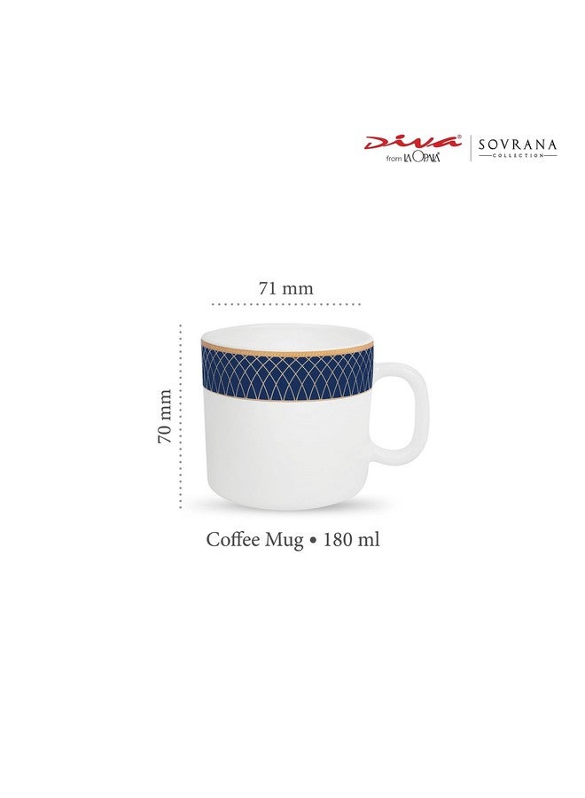 La Opala Diva, Sovrana Collection, Opal Glass Coffee Mug Set 6 pcs, Regent Blue, White, Standard - Image 2