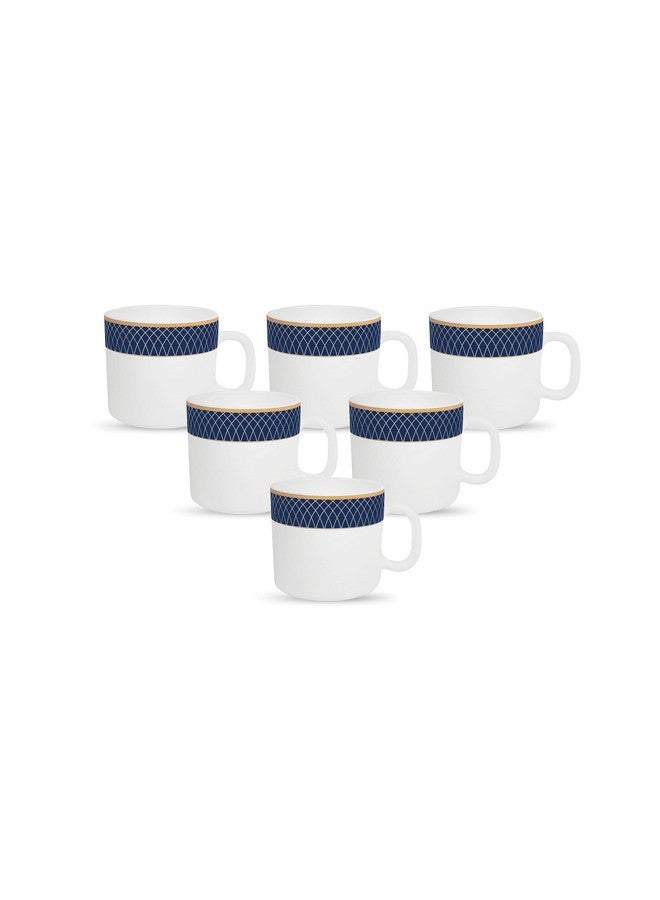 La Opala Diva, Sovrana Collection, Opal Glass Coffee Mug Set 6 pcs, Regent Blue, White, Standard - Image 1