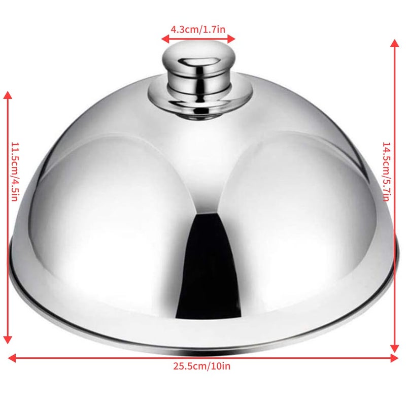 HAOHIZE Stainless Steel Basting Cover, Stainless Steel Cloche Food Cover Dome Serving Plate Dish Dining Dinner for Home Kitchen Restaurant Cafe 25.5cm/10 inches (Silver) - Image 2