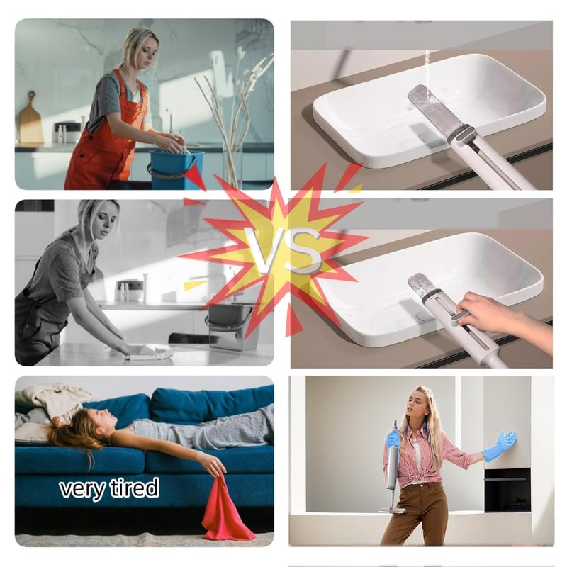 Lajunven Lajunven Mini Mop for Small Spaces Portable SelfSqueeze MopSmall Dust Mop Desktop Cleaning Short Handle Mop for RV Bathroom Kitchen with Crevice BrushSilicone Squeegee 2 Reusable Microfiber Pads - Image 3
