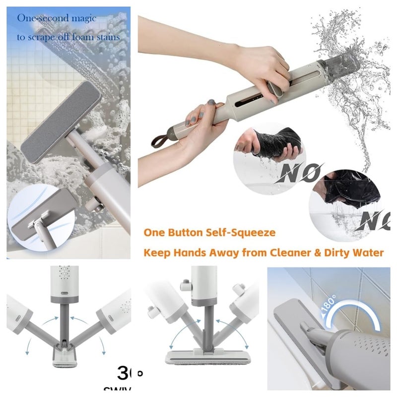 Lajunven Lajunven Mini Mop for Small Spaces Portable SelfSqueeze MopSmall Dust Mop Desktop Cleaning Short Handle Mop for RV Bathroom Kitchen with Crevice BrushSilicone Squeegee 2 Reusable Microfiber Pads - Image 2