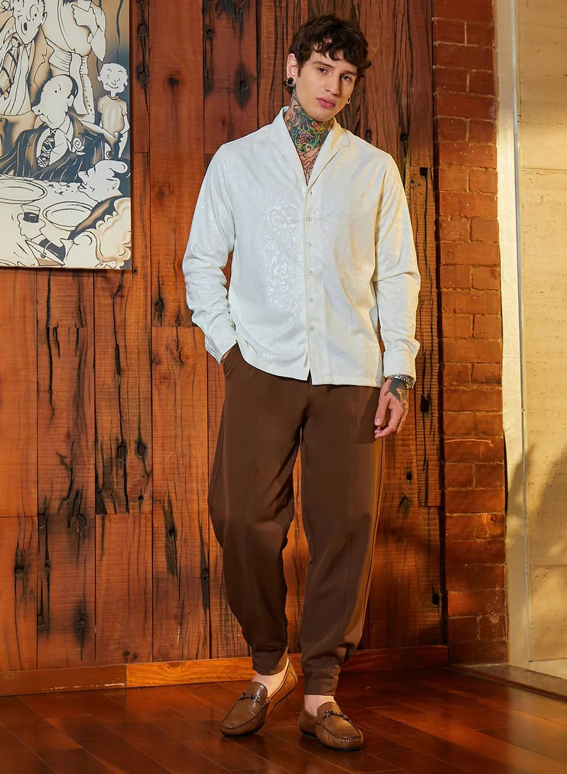 Campus Sutra Men's Chalk White Corroded-Tactile Shirt