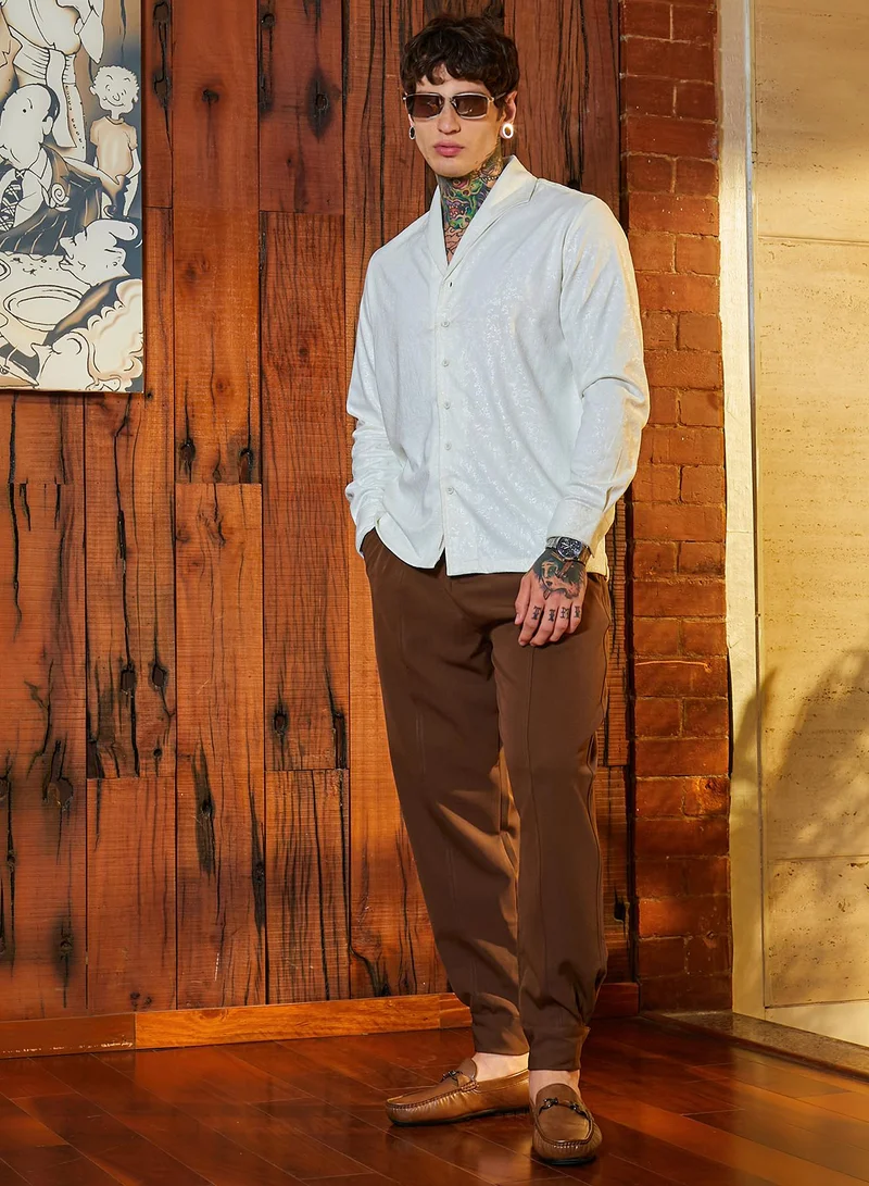Campus Sutra Men's Chalk White Corroded-Tactile Shirt