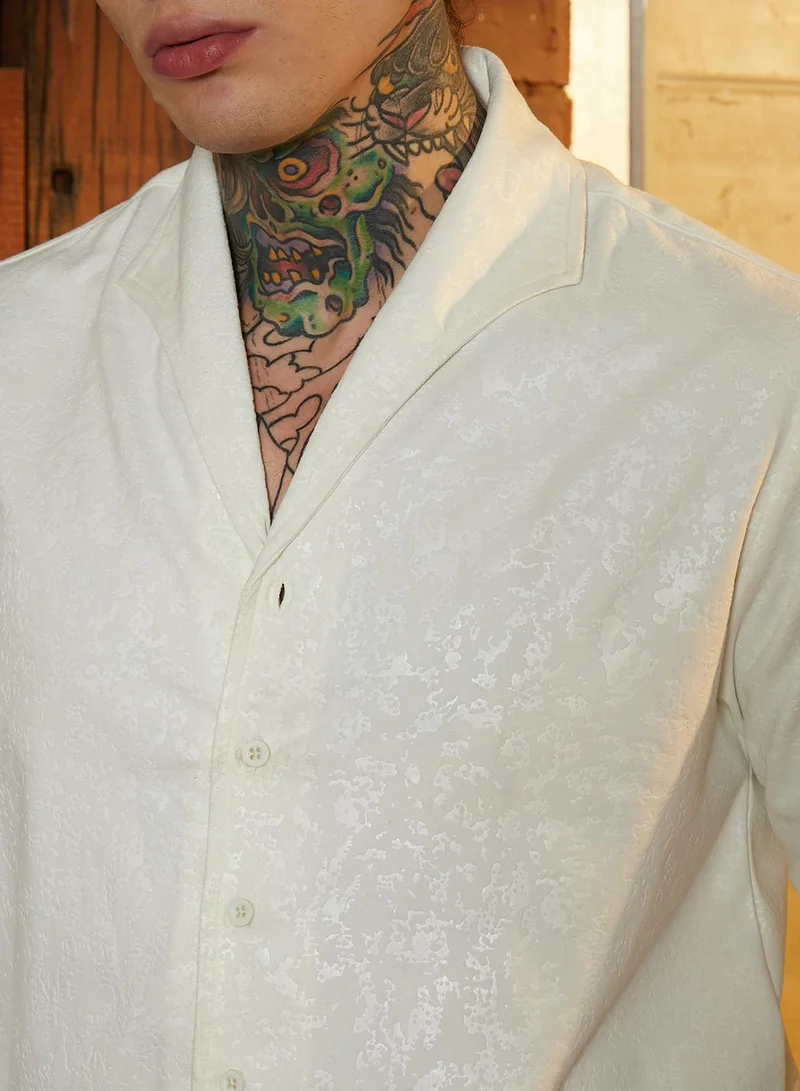 Campus Sutra Men's Chalk White Corroded-Tactile Shirt
