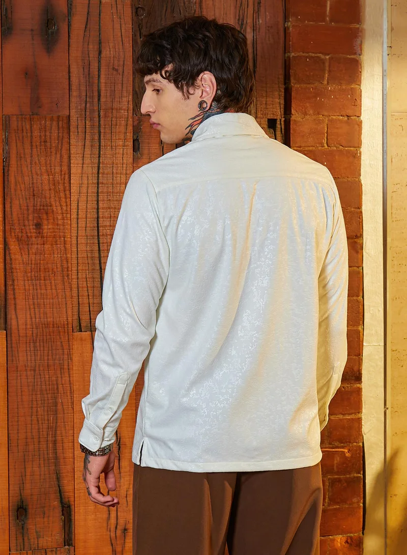 Campus Sutra Men's Chalk White Corroded-Tactile Shirt