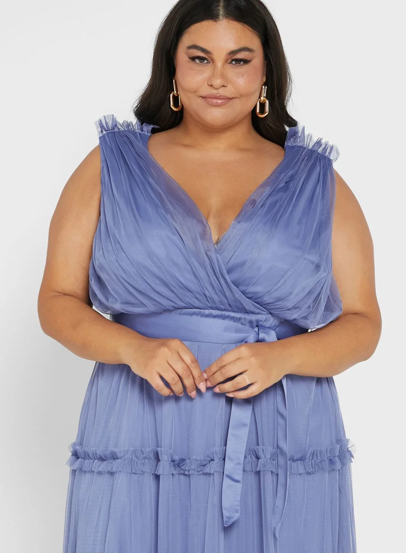 Anaya with Love Curve Plunge Neck Ruffle Detail Dress