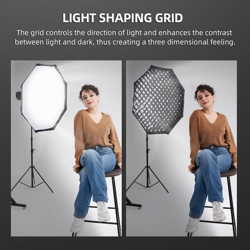 95cm/37.4in Quick Release Octagon Softbox with Bowen Mount 8 Support Rods for Photography Studio Photography Portrait Live Stream - Image 5
