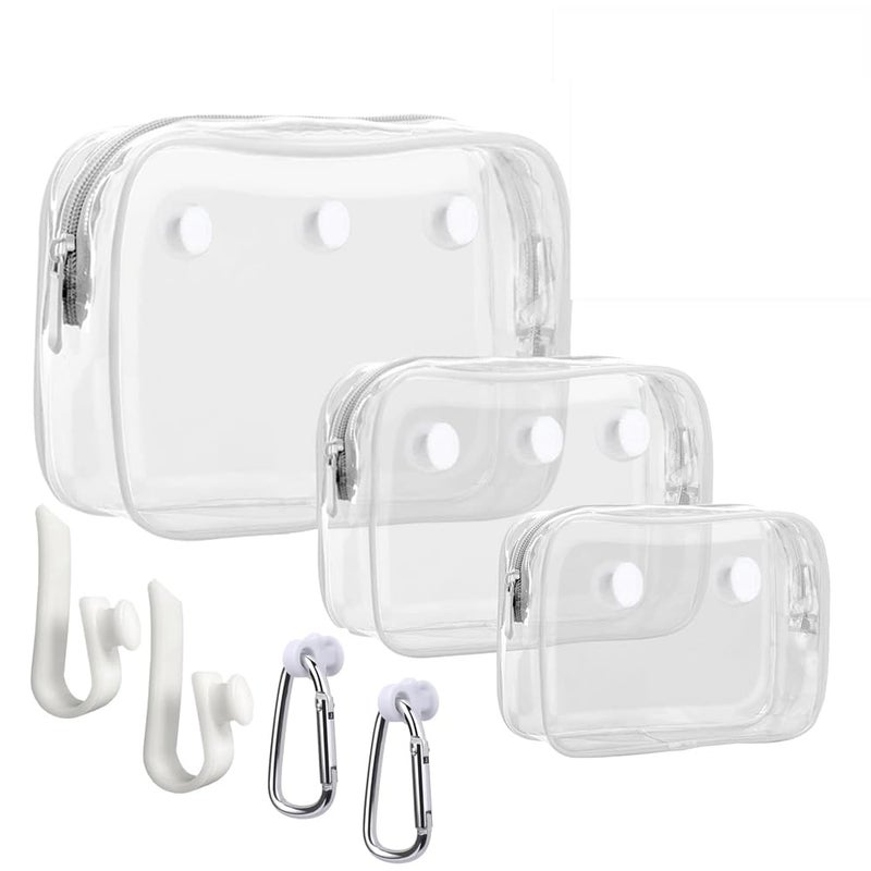 Everfunny 3 Pcs Clear Bogg Beach Tote Bag with 4 Pcs Insert Hooks Accessories for Bogg Bags Travel Makeup Clean Toiletry Brush Organizer Cosmetic Divider Storage Inner Pouch White set of 3 - Image 2