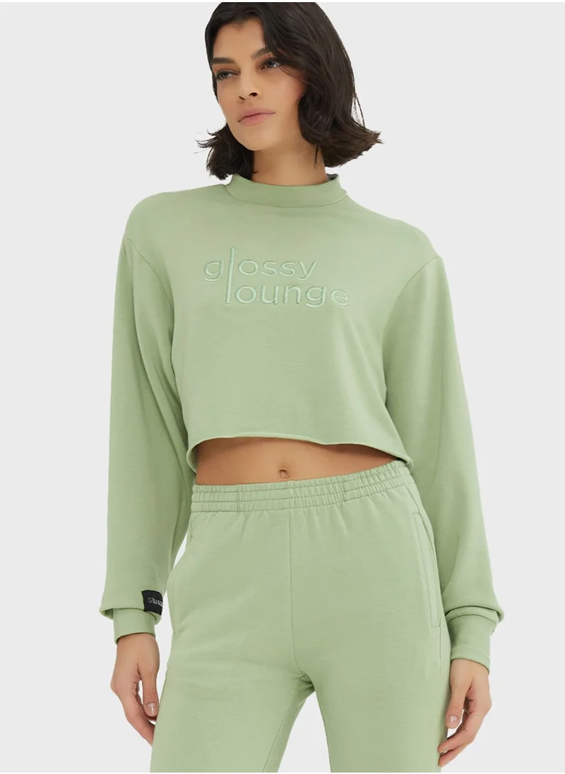 Glossy Lounge Logo Crew Neck Crop Top