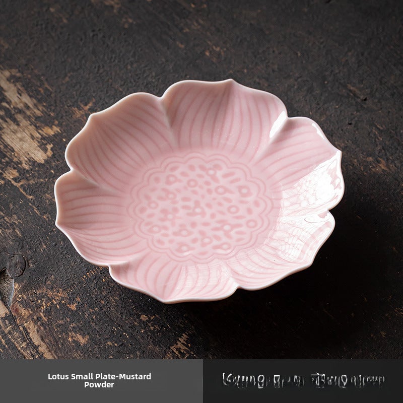 Vintage Ceramic Tea Tray Creative Lotus Snack PlateLotus small fruit plate [cherry powder]] Lotus small fruit plate [cherry powder]] 