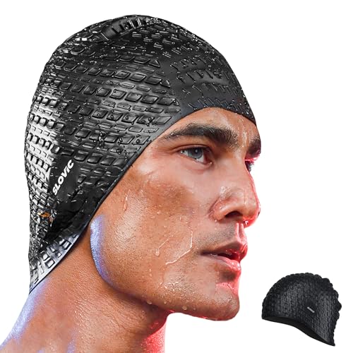 Slovic Swimming Cap for Men & Women [Black] | Swimming Caps for Women with Long Hair | Swimming Accessories for Men & Women | Unisex & Waterproof Silicon Cap to Prevent Chemical Damage | Free Size - Image 1
