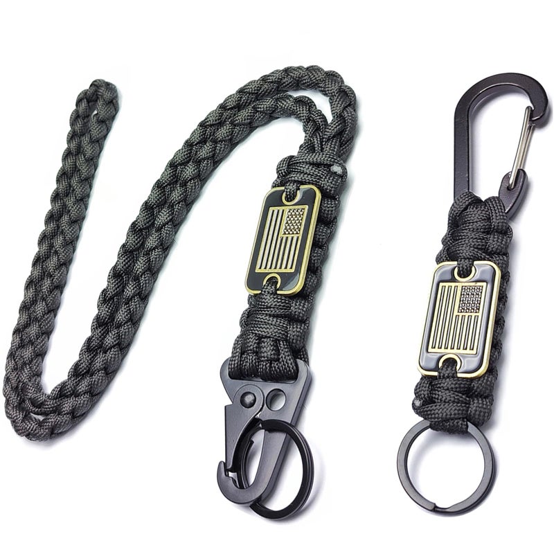 LUYADIN Paracord Lanyard Keychain with USA Flag,Parachute Rope Necklace Keychains for Outdoor Activities,Keys,Whistle - Image 1